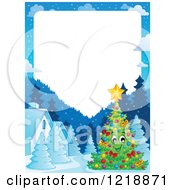 Poster, Art Print Of Happy Christmas Tree Character In A Winter Village With Text Space