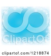 Clipart Of A Blue Background Bordered In Flares And Snowflakes Royalty Free Vector Illustration