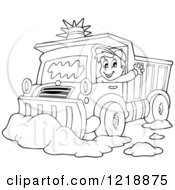 Outlined Happy Snow Plough Driver Waving