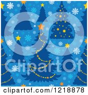 Poster, Art Print Of Seamless Christmas Pattern With Trees On Blue