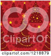 Clipart Of A Seamless Christmas Pattern With Trees On Red Royalty Free Vector Illustration