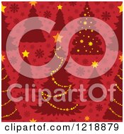 Poster, Art Print Of Seamless Christmas Pattern With Trees On Red