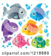 Clipart Of Cute Colorful Fish And Bubbles Royalty Free Vector Illustration