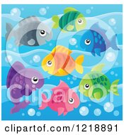 Clipart Of Cute Colorful Fish In Blue Water Royalty Free Vector Illustration
