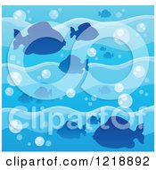 Poster, Art Print Of Background Of Silhouetted Fish And Bubbles In Blue Water