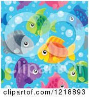Poster, Art Print Of Seamless Background Of Colorful Fish And Bubbles Blue Water