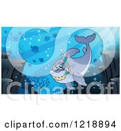 Clipart Of A Grinning Snorkeling Shark In A Reef Royalty Free Vector Illustration