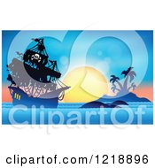Poster, Art Print Of Pirate Ship Against A Tropical Sunset