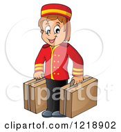 Poster, Art Print Of Happy Hotel Bellhop Worker Boy With Luggage