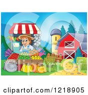Poster, Art Print Of Happy Farmer Selling Produce At A Stand On A Farm