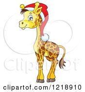 Poster, Art Print Of Cute Baby Christmas Giraffe Wearing A Santa Hat