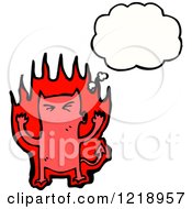 Cartoon Of A Flaming Devil Thinking Royalty Free Vector Illustration