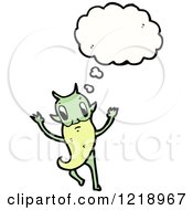 Cartoon Of A Little Green Demon Thinking Royalty Free Vector Illustration