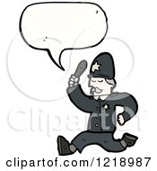 Cartoon Of A Speaking Running Police Officer Royalty Free Vector Illustration by lineartestpilot