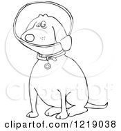 Poster, Art Print Of Outlined Sitting Dog Wearing An Elizabethan Colar Cone