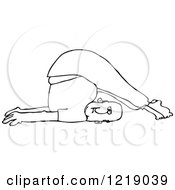 Clipart Of An Outlined Man Stretching With His Feet Over His Head Royalty Free Vector Illustration