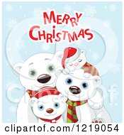 Poster, Art Print Of Cute Polar Bear Family With Merry Christmas Text And Snowflakes