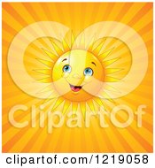 Poster, Art Print Of Happy Sun Shining Over Orange Rays