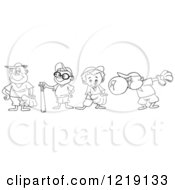 Outlined Baseball Kids With Gloves Bats And Bubble Gum