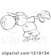 Clipart Of An Outlined Baseball Boy Blowing Bubble Gum Royalty Free Vector Illustration