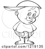 Poster, Art Print Of Outlined Toddler Boy Wearing A Baseball Cap Backwards And Standing In A Diaper