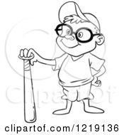 Clipart Of An Outlined Baseball Boy Standing With A Bat Royalty Free Vector Illustration