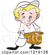 Blond Baseball Kid With His Hand In His Glove