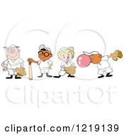 Poster, Art Print Of Baseball Kids With Gloves Bats And Bubble Gum