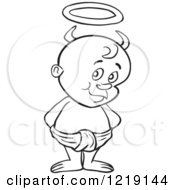 Poster, Art Print Of Outlined Toddler Boy With Devil Horns And A Halo Standing In A Diaper