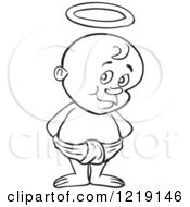 Poster, Art Print Of Outlined Toddler Boy With Devil Horns Standing In A Diaper