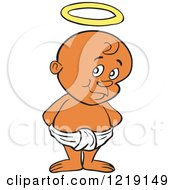 Black Toddler Boy With A Halo Standing In A Diaper