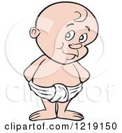 Clipart Of A White Innocent Toddler Boy Standing In A Diaper Royalty Free Vector Illustration by LaffToon