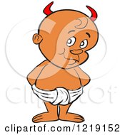 Clipart Of A Black Toddler Boy With Devil Horns Standing In A Diaper Royalty Free Vector Illustration by LaffToon