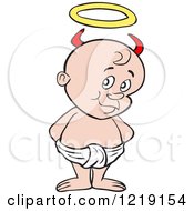 Poster, Art Print Of White Toddler Boy With Devil Horns Standing In A Diaper