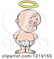 White Toddler Boy With A Halo Standing In A Diaper