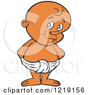 Clipart Of A Black Innocent Toddler Boy Standing In A Diaper Royalty Free Vector Illustration by LaffToon