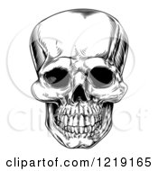 Clipart Of A Black And White Vintage Human Skull Royalty Free Vector Illustration