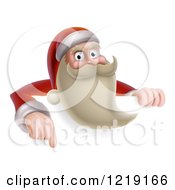 Clipart Of Santa Pointing Down To A Sign Royalty Free Vector Illustration