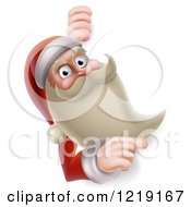 Clipart Of Santa Pointing Around A Sign Royalty Free Vector Illustration