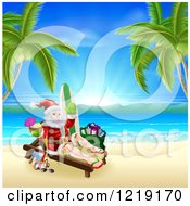Poster, Art Print Of Santa Holding A Cocktail And Sun Bathing On A Tropical Beach With Items