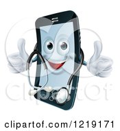 Poster, Art Print Of Happy Smart Phone Wearing A Stethoscope And Holding Two Thumbs Up
