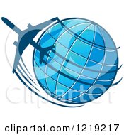 Poster, Art Print Of Blue Globe And Airplane Circling