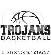 Clipart Of A Black And White Ball With TROJANS BASKETBALL Text Royalty Free Vector Illustration