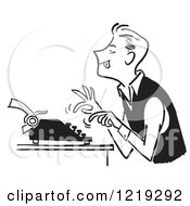 Retro Clipart Of A Black And White Vintage Man Using A Typewriter Royalty Free Vector Illustration by Picsburg #COLLC1219292-0181