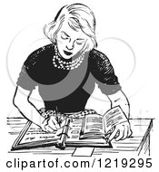 Poster, Art Print Of Black And White Vintage Teenage Girl Doing Homework At A Desk