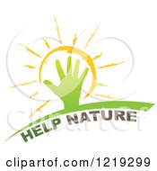 Clipart Of A Hand Over A Sun With Help Nature Text Royalty Free Vector Illustration