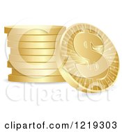 Poster, Art Print Of Single Gold Dollar Coin Leaning Up A Stack