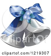 Poster, Art Print Of Silver Christmas Bells With A Blue Bow