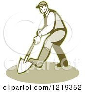 Clipart Of A Retro Gardener Digging With A Shovel Royalty Free Vector Illustration