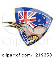 Clipart Of A Kiwi Bird Emerging From A New Zealand Flag Shield Royalty Free Vector Illustration